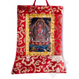 Mini-thangkas pour votre autel  - Bouddha Amitayus Av. brocart 23x28,5cm (Repro. 9cmx14,5cm) - 