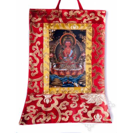 Mini-thangkas pour votre autel  - Bouddha Amitayus Av. brocart 23x28,5cm (Repro. 9cmx14,5cm) - 