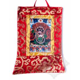 Mini-thangkas pour votre autel  - Mahakala Bernachen Av. brocart 23x28,5cm (Repro. 9cmx14,5cm) - 