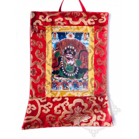 Mini-thangkas pour votre autel  - Mahakala Bernachen Av. brocart 23x28,5cm (Repro. 9cmx14,5cm) - 