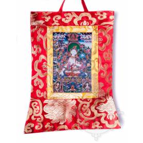 Mini-thangkas pour votre autel  - Tara Blanche Av. brocart 23x28,5cm (Repro. 9cmx14,5cm) - 
