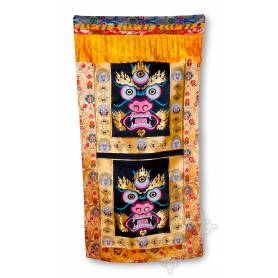UNIQUE! Rideau de porte représentant Mahakala (Brocart de soie brodé, H. 190cm x l. 90cm)