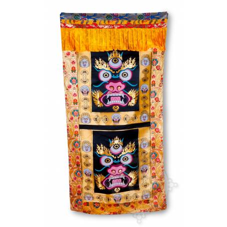 UNIQUE! Rideau de porte représentant Mahakala (Brocart de soie brodé, H. 190cm x l. 90cm)