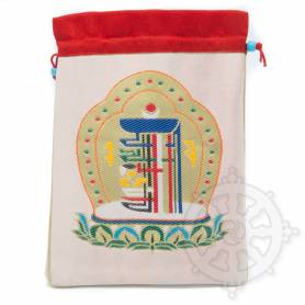 Grande pochette multi-fonctions saumon brodée kalachakra en soie (L. 19,5 x l. 10cm)