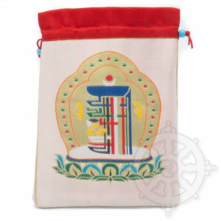 Grande pochette multi-fonctions saumon brodée kalachakra en soie (L. 19,5 x l. 10cm)