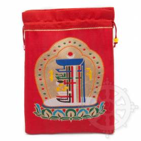 Grande pochette multi-fonctions rouge brodée kalachakra en soie (L. 19,5 x l. 10cm)