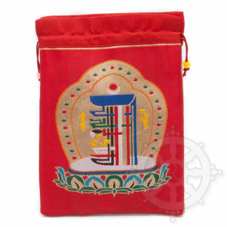 Grande pochette multi-fonctions rouge brodée kalachakra en soie (L. 19,5 x l. 10cm)