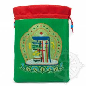 Grande pochette multi-fonctions vert brodée kalachakra en soie (L. 19,5 x l. 10cm)