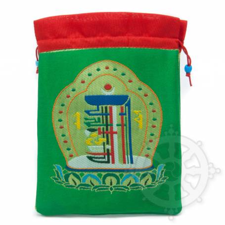 Grande pochette multi-fonctions vert brodée kalachakra en soie (L. 19,5 x l. 10cm)