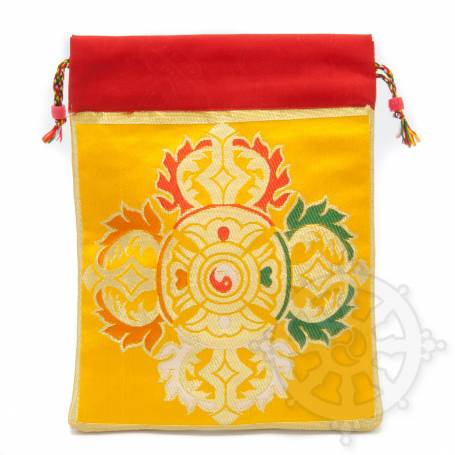 Grande pochette multi-fonctions jaune brodée double dorje en soie (L. 19,5 x l. 10cm)
