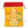 Grande pochette multi-fonctions jaune brodée double dorje en soie (L. 19,5 x l. 10cm)