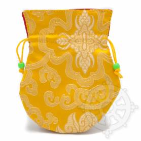 Pochette pour mala/bijoux en tissu jaune et au motif floral (L. 13,5 x l. 10cm)