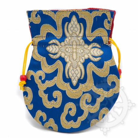 Pochette pour mala/bijoux en tissu bleu et au motif floral (L. 13,5 x l. 10cm)