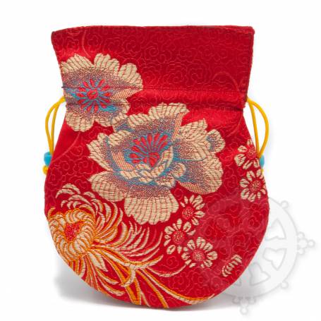 Pochette pour mala/bijoux en tissu rouge et au motif floral (L. 13,5 x l. 10cm)