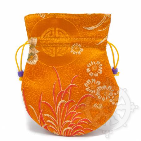 Pochette pour mala/bijoux en tissu orange et au motif floral (L. 13,5 x l. 10cm)