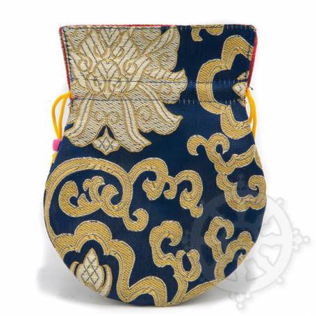 Pochette pour mala/bijoux en tissu bleu foncé et au motif floral (L. 13,5 x l. 10cm)