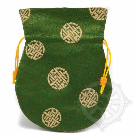 Pochette pour mala/bijoux en tissu vert foncé/or  et au motif rond (L. 13,5 x l. 10cm)