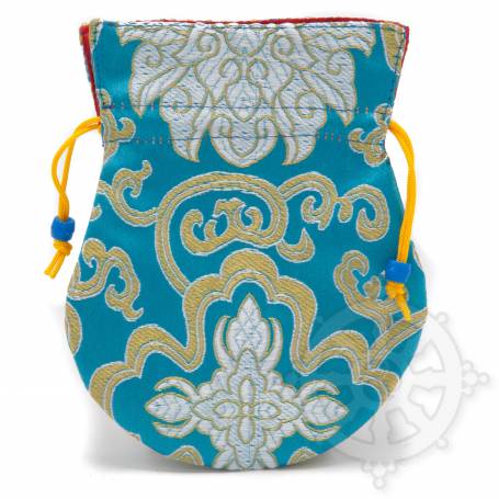 Pochette pour mala/bijoux en tissu tuquoise et au motif floral (L. 13,5 x l. 10cm)