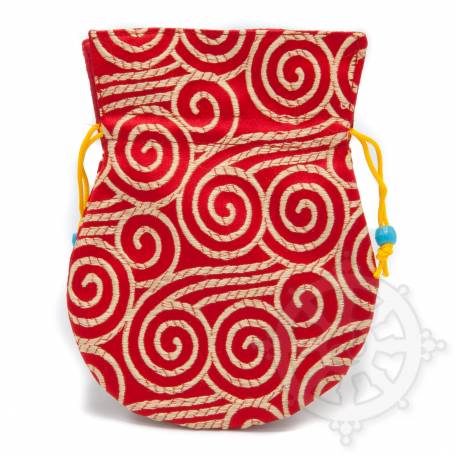 Pochette pour mala/bijoux en tissu rouge et au motif spirale (L. 13,5 x l. 10cm)