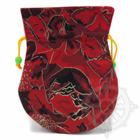 Pochette pour mala/bijoux en tissu rouge/noir et au motif floral (L. 13,5 x l. 10cm)