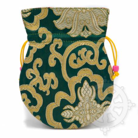 Pochette pour mala/bijoux en tissu vert foncé et au motif floral (L. 13,5 x l. 10cm)