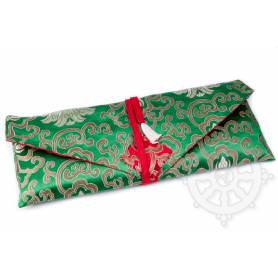 Porte-texte en belle soie vert au motif Floral (L. 32 x l. 14 x H. 2cm)