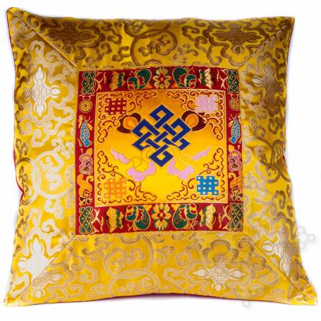 Housse de coussins standing brocart de soie jaune - noeud de l'infini (42,5 x 42,5 cm)