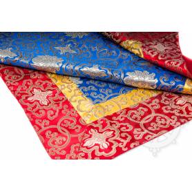 Nappe de qualité sup. en brocart de soie bleu floral (1 x 1 m)