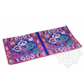 Chemin de table en brocart de soie bleu - double dorjé (L. 45 x l. 23,5 cm)