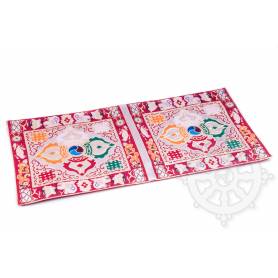 Chemin de table en brocart de soie blanc - double dorjé (L. 45 x l. 23,5 cm)