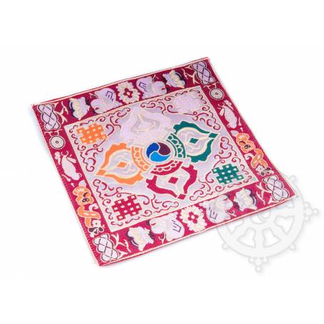 Chemin de table en brocart de soie blanc - double dorjé (L. 22,5 x l. 22 cm)