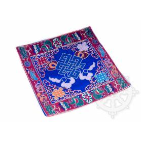 Chemin de table en brocart de soie bleu - noeud de l'infini (L. 22,5 x l. 22 cm)