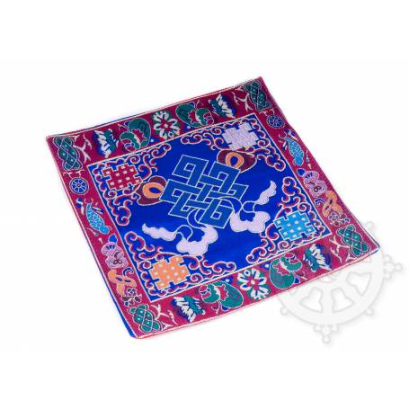 Chemin de table en brocart de soie bleu - noeud de l'infini (L. 22,5 x l. 22 cm)