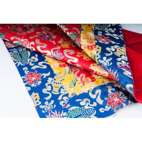 Exceptionnel! Nappe rouge symbôles auspicieux de très haute qualité en brocart de soie (1 x 1 m)