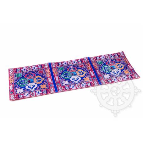 Chemin de table en brocart de soie bleu - double dorjé (L. 70 x l. 23,5 cm)