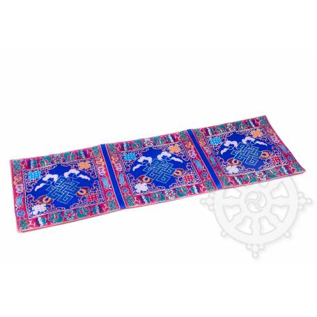 Chemin de table en brocart de soie bleu - noeud de l'infini (L. 70 x l. 23,5 cm)