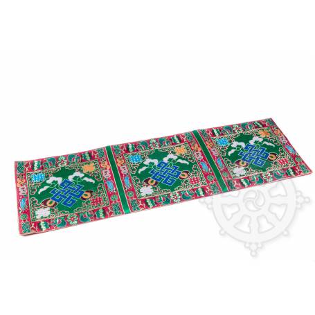 Chemin de table en brocart de soie vert - noeud de l'infini (L. 70 x l. 23,5 cm)