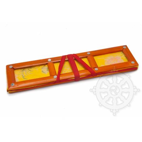 Grand porte-textes en tissus jaune floral(armature bambou, L. 42 x l. 12 x H. 10cm)