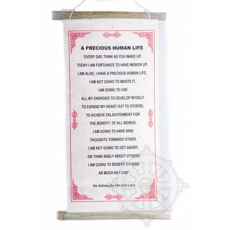 Rouleaux - Citations du Dalai Lama THE PRECIOUS HUMAN LIFE en Papier lokta