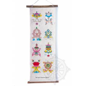 Banner SÍMBOLOS AUSPICIOSOS en papel lokta - Arte de Nepal
