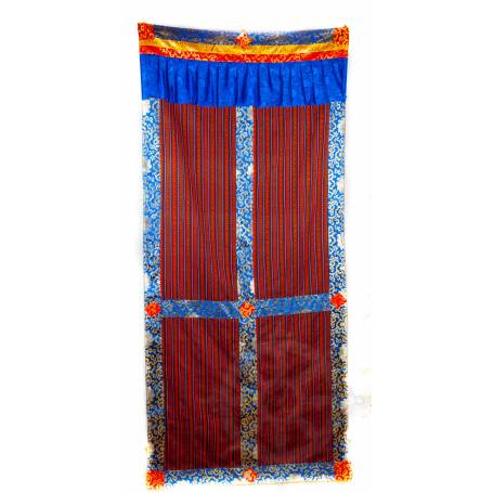 Cortina de puerta azul original de Bhután (Algodón, H. 205cm x W. 95cm) 