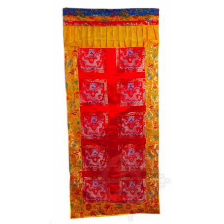 Cortina de la puerta - 10 dragones Seda brocada bordada en rojo (A. 190cm x A. 90cm) 