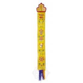 Muurbanner - AUSPICIOUS SYMBOLS - Geel geborduurd zijdebrokaat (H. 105 cm x B. 13,5 cm) 