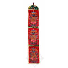 Wandbanner / Briefhouder - AUSPICIOUS SYMBOLS - Rood geborduurd zijdebrokaat (H. 92,5cm x B. 17cm) 