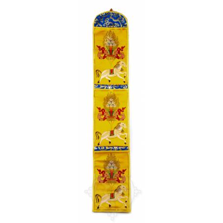 Bandera de pared/portacarta - LUNGTA - Seda brocada bordada en amarillo (H. 92,5cm x W. 17cm) 