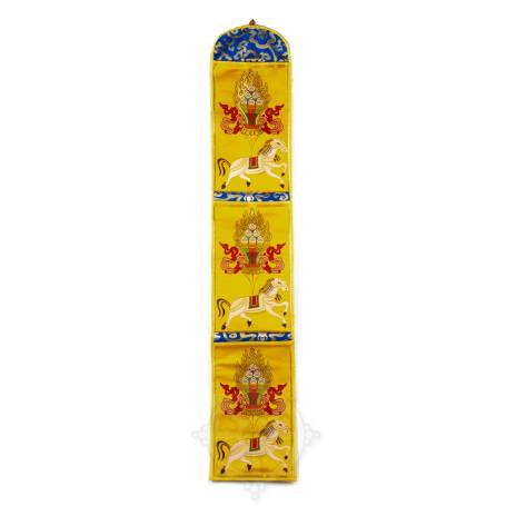 Wall banner/Letter holder - LUNGTA - Silk brocade embroidered Yellow (H. 92,5cm x W. 17cm) 