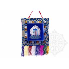Bannière murale - KALACHAKRA - Brocart de soie brodé Bleu (H. 29cm x l. 27,5cm) 