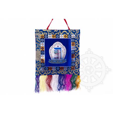 Wall banner - KALACHAKRA - Silk brocade embroidered Blue (H. 29cm x W. 27,5cm) 