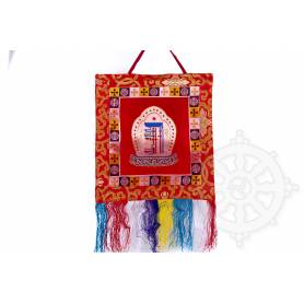 Bannière murale - KALACHAKRA - Brocart de soie brodé Rouge (H. 29cm x l. 27,5cm) 