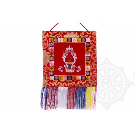 Wall banner - NORBU/PRÉCIEUX JOYAU - Red embroidered silk brocade (H. 28,5cm x W. 28,5cm) 